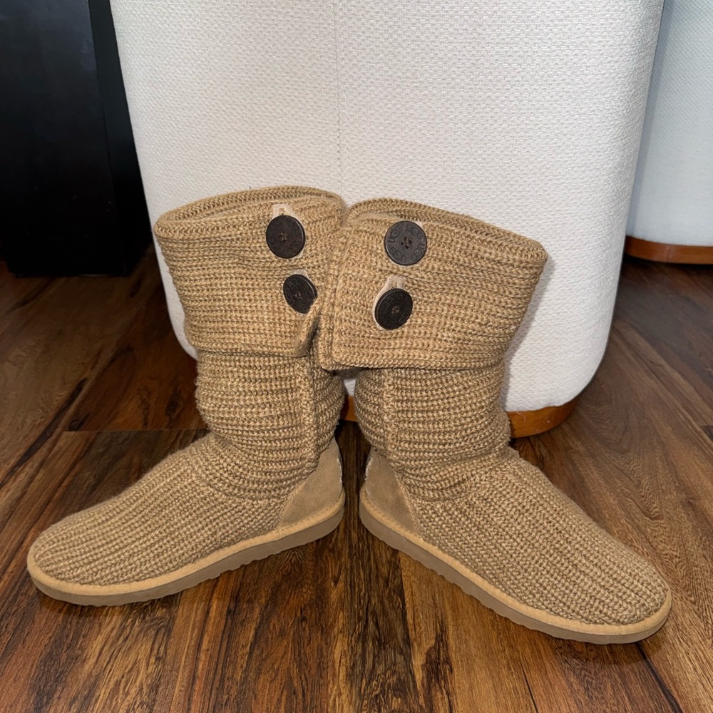 UGG Camel Knit Button Boots